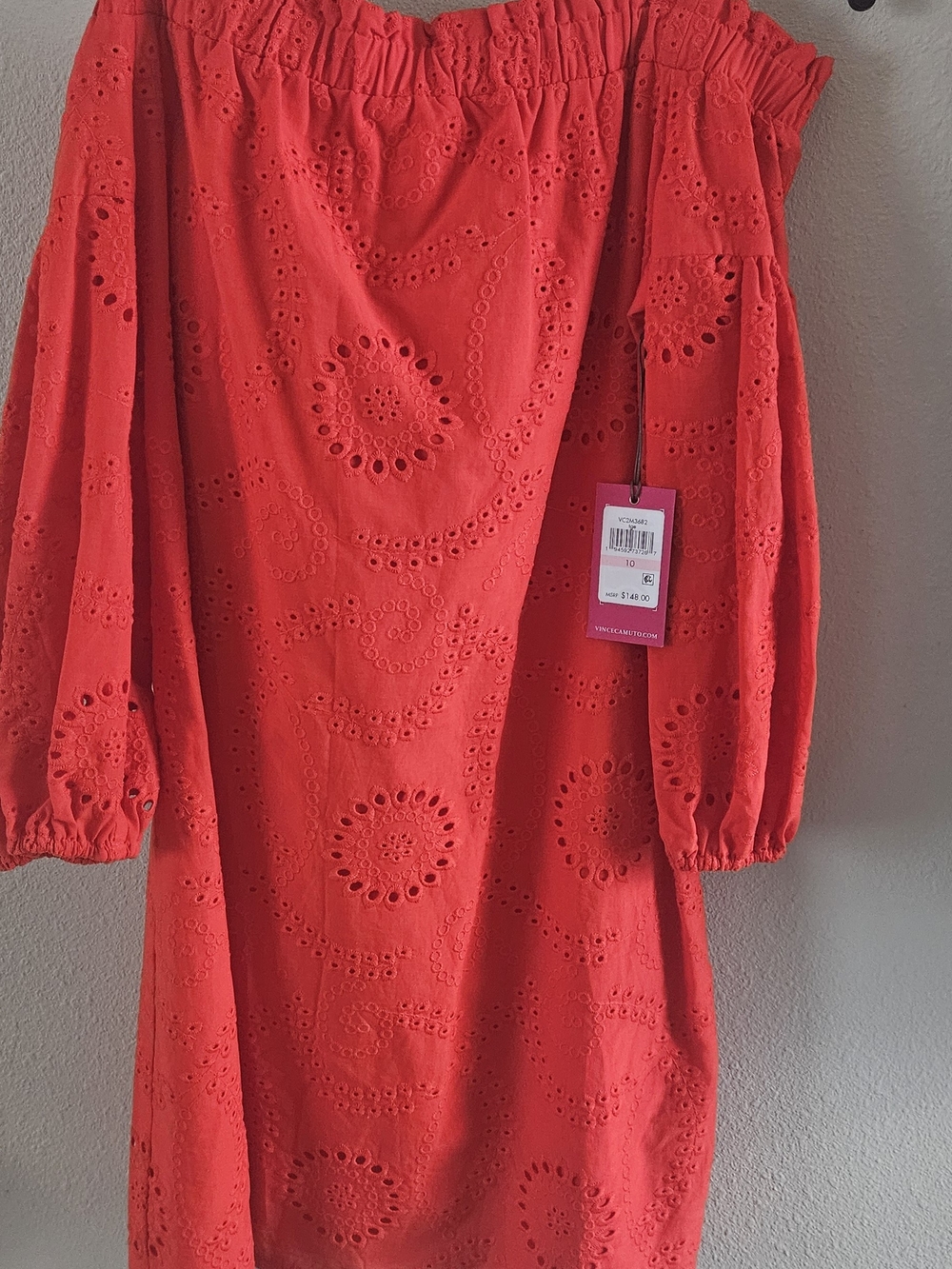 Vince Camuto Red Off‑Shoulder Eyelet Midi Dress
